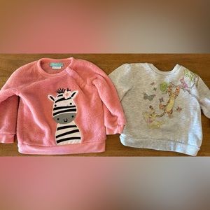 Lot of Two - 18 Month Sweater Sweatshirt Disney Winnie The Pooh Zebra Fleece
